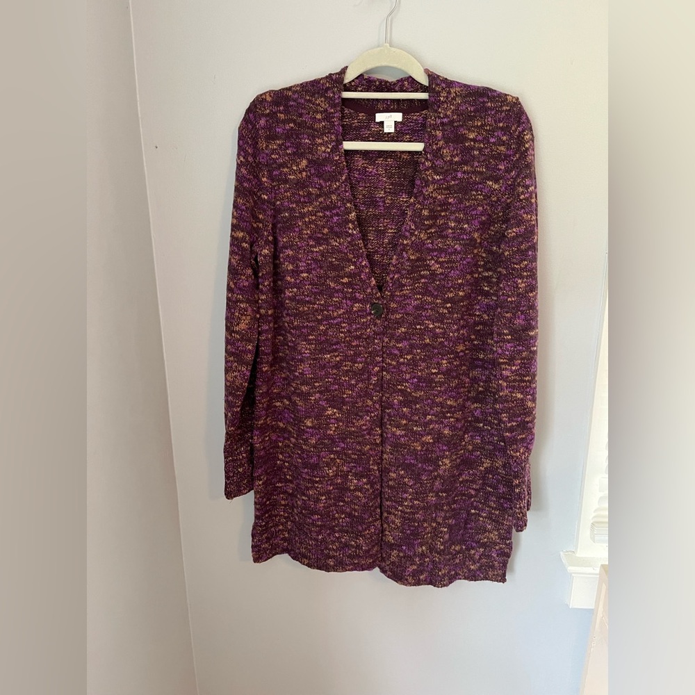 J. Jill Women's knit Cardigan in Rich multicolor midi long‎ one button